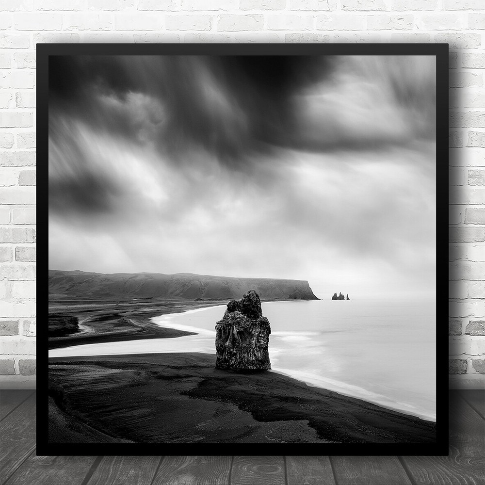 Fine Art Black White Landscape Rock Seascape Square Wall Art Print