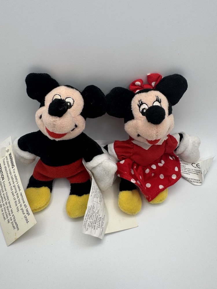 Disney MICKEY & MINNIE Mouse Mini Bean Bag Plush Magnet lot of 2