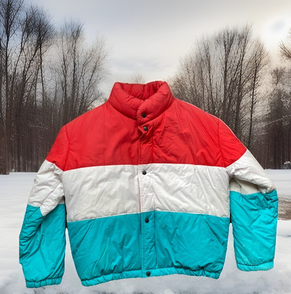 Vintage Pacific Trail Puff Jacket Red White Teal Men’s Medium 80’s 90’s