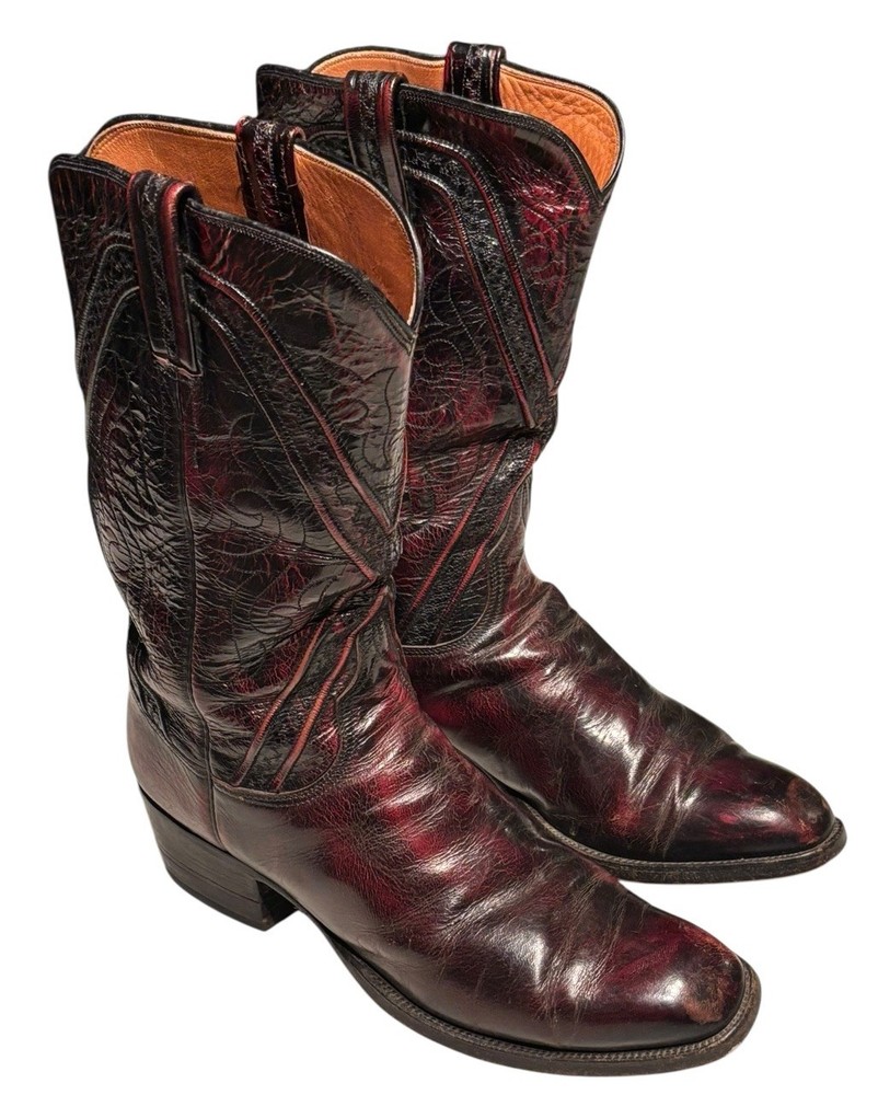 Vintage Lucchese San Antonio Men’s 9.5D Black Cherry Cowboy Boots 1350