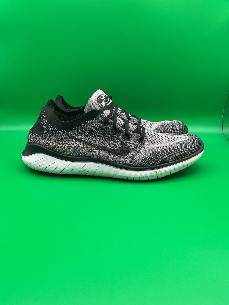 Nike Free Men’s RN Flyknit White Black Oreo Running Shoes Sneakers SZ 13