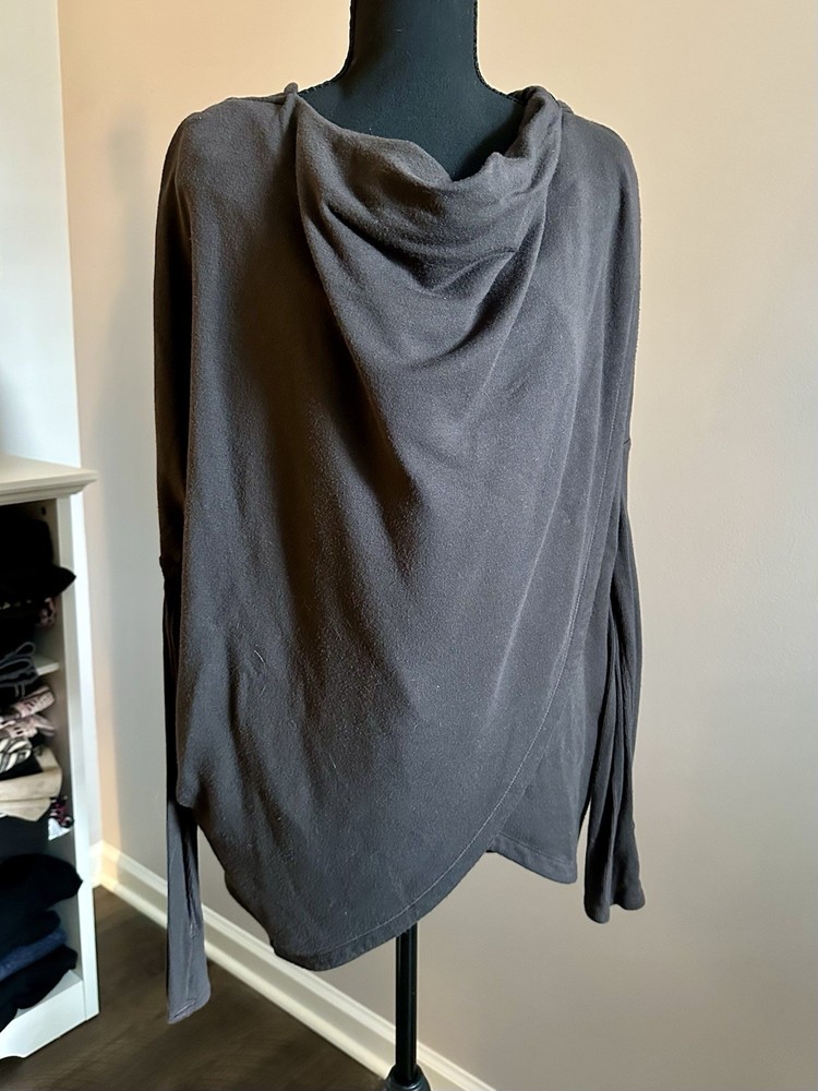 Athleta Purana Wrap Hooded Crossover Modal Blend Pullover in Cocoa Brown - S
