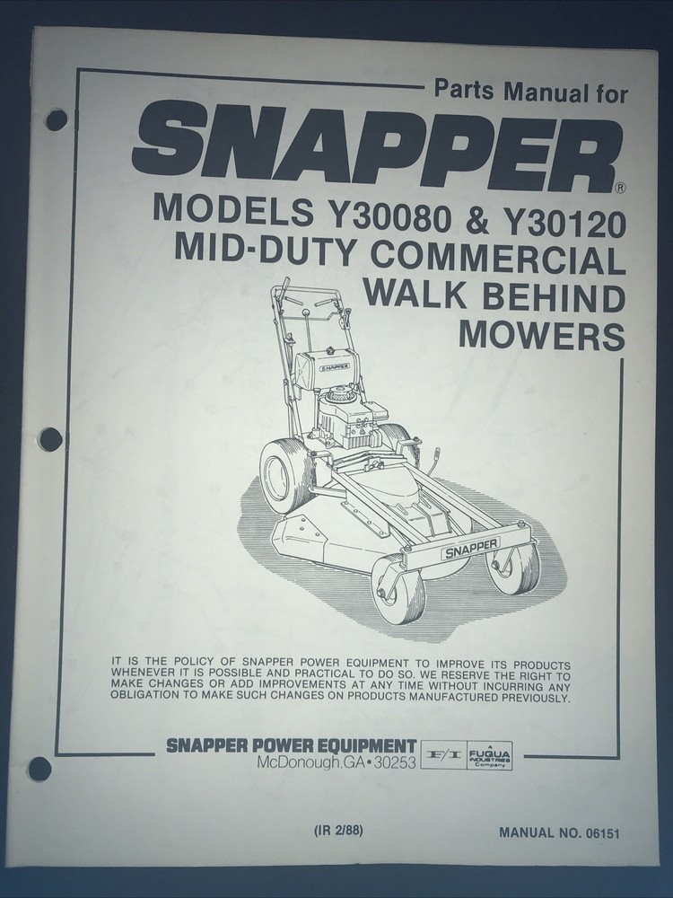 Snapper Y30080 & Y30120 Commercial Mower Parts Manual
