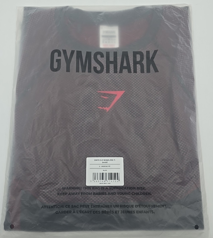 Gymshark Onyx 5.0 Seamless T-Shirt - Black/Carmine Red-  IN HAND SHIPS TODAY - L