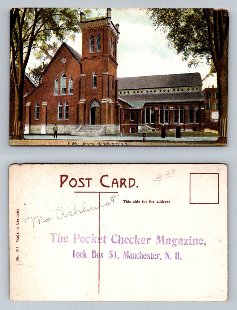 Manchester, NH-New Hampshire, Public Library Gothic Brick Bldg. Vintage Postcard