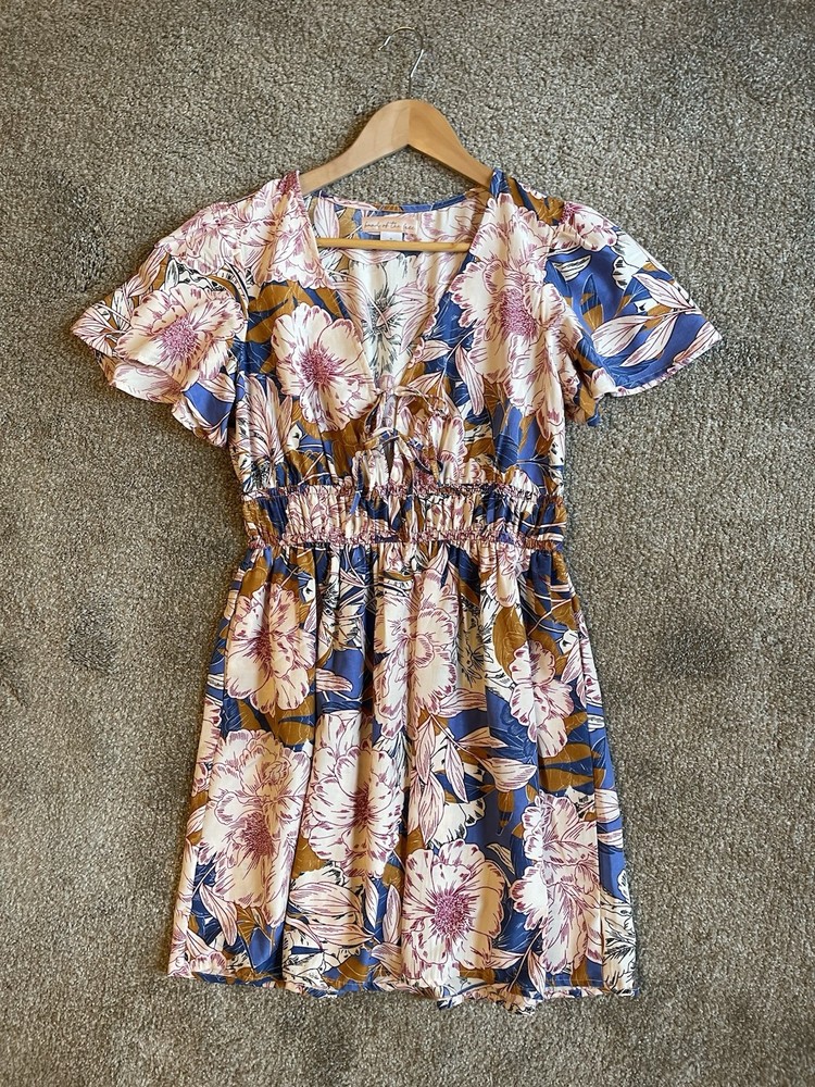 Band Of The Free Floral Mini Dress With Tie Front Size M