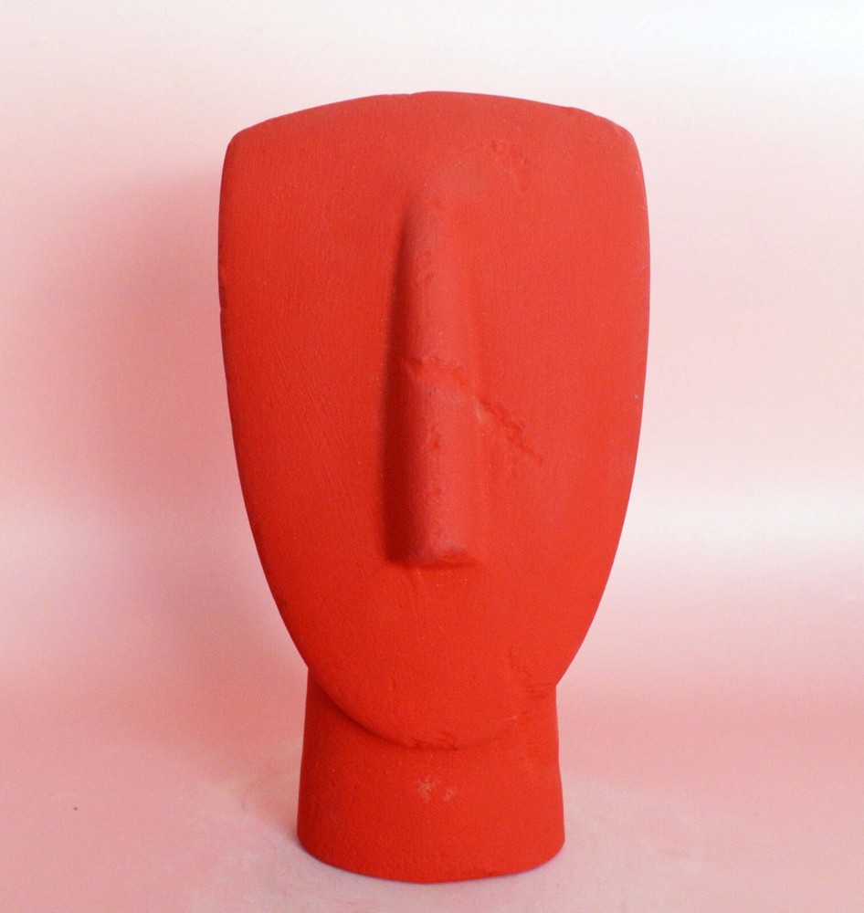 Cycladic Head Red figurine with scar - Casting stone Ancient Modern Abstract Art-image