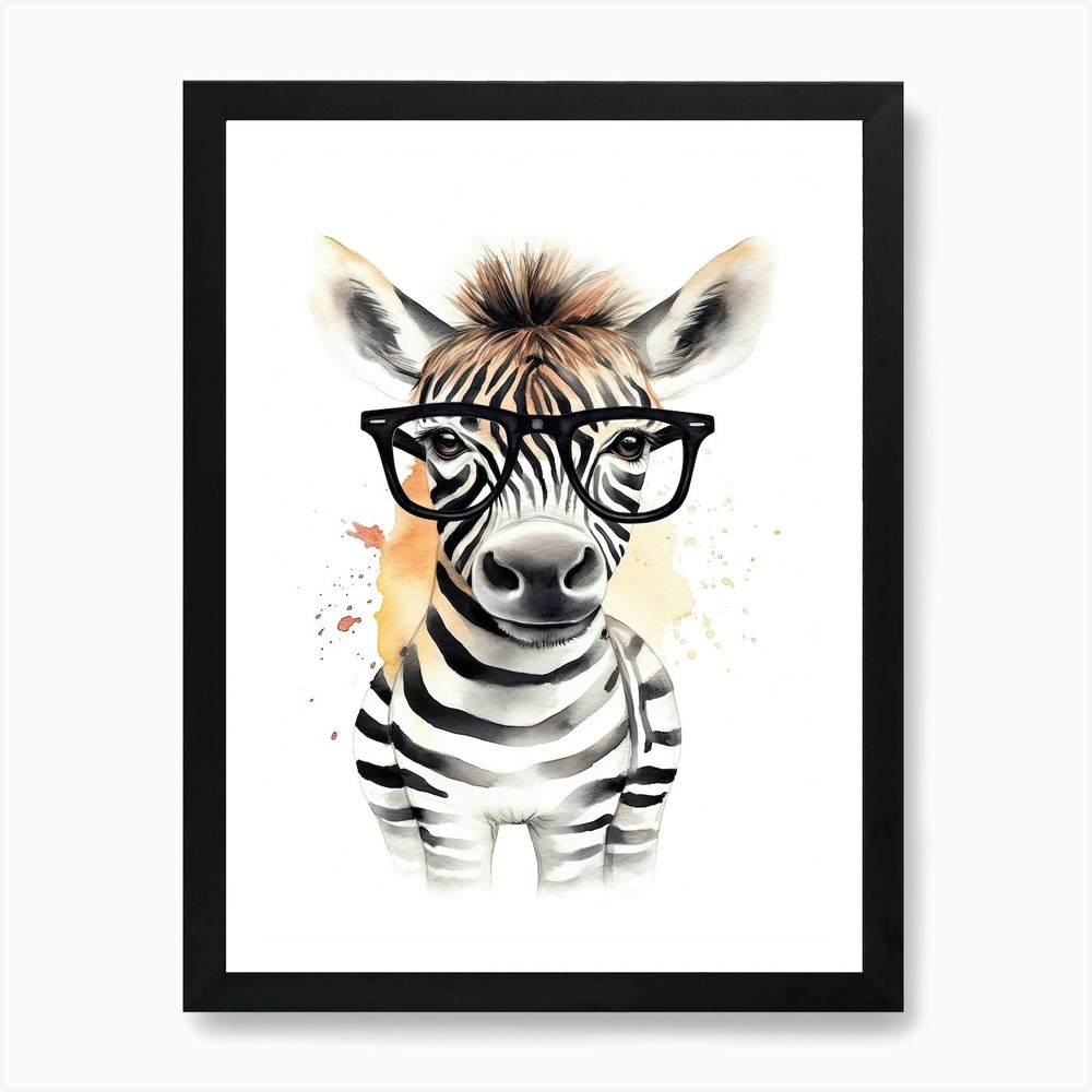 Smart Baby Zebra Wearing Glasses Wa Framed Wall Art Poster Canvas Print Picture