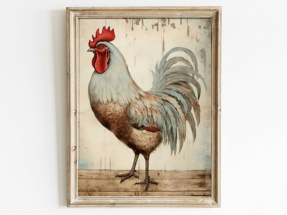 Vintage Rooster Portrait Cock Wall Art Rustic Farmhouse Decor Unique Farm