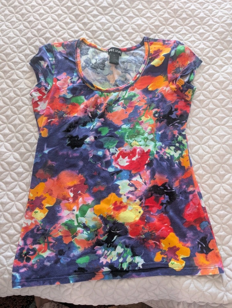 Wet Seals Women's Multicolor Short Sleeve Size M Floral Round Neck