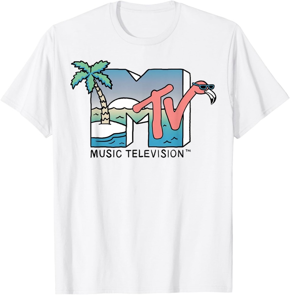 MTV Beach Island Flamingo Logo Vintage Graphic T-Shirt