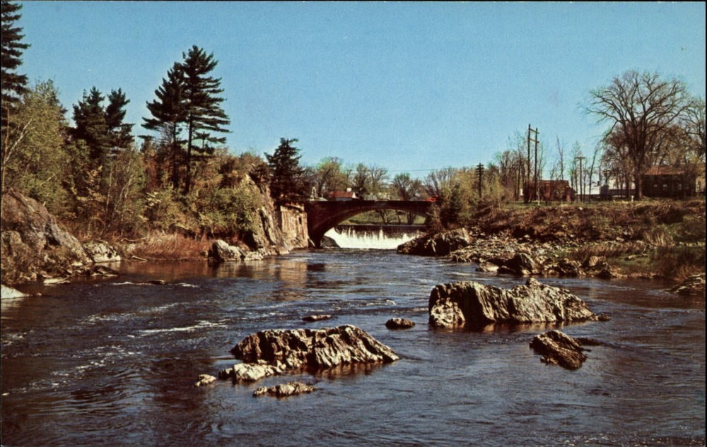 The Falls ~ Enosburg Falls Vermont ~ Missisquoi River ~ unused 1960s postcard