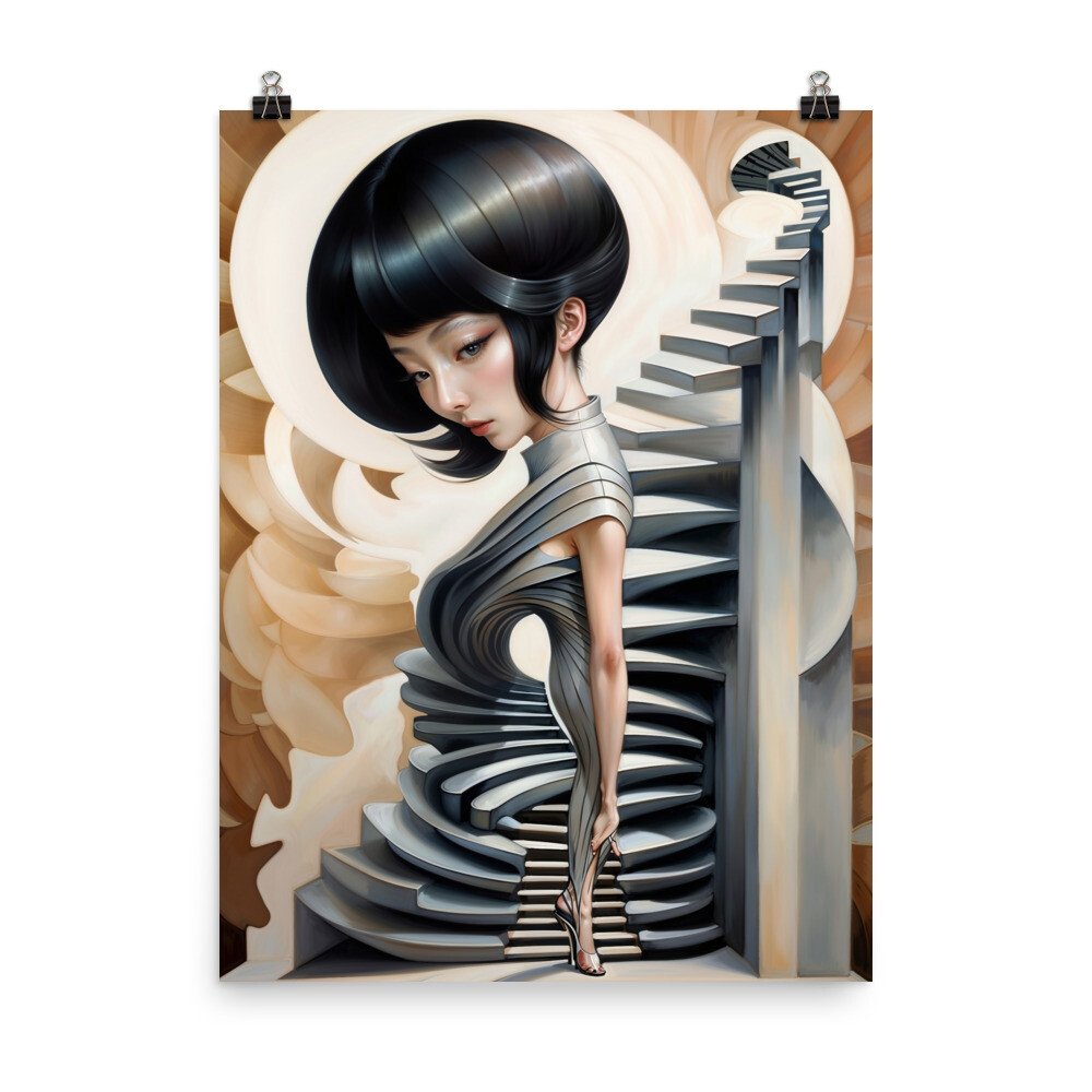 Art Print Poster - Surreal Asian Woman Infused with Abstract Shapes 24x36 28x24-image