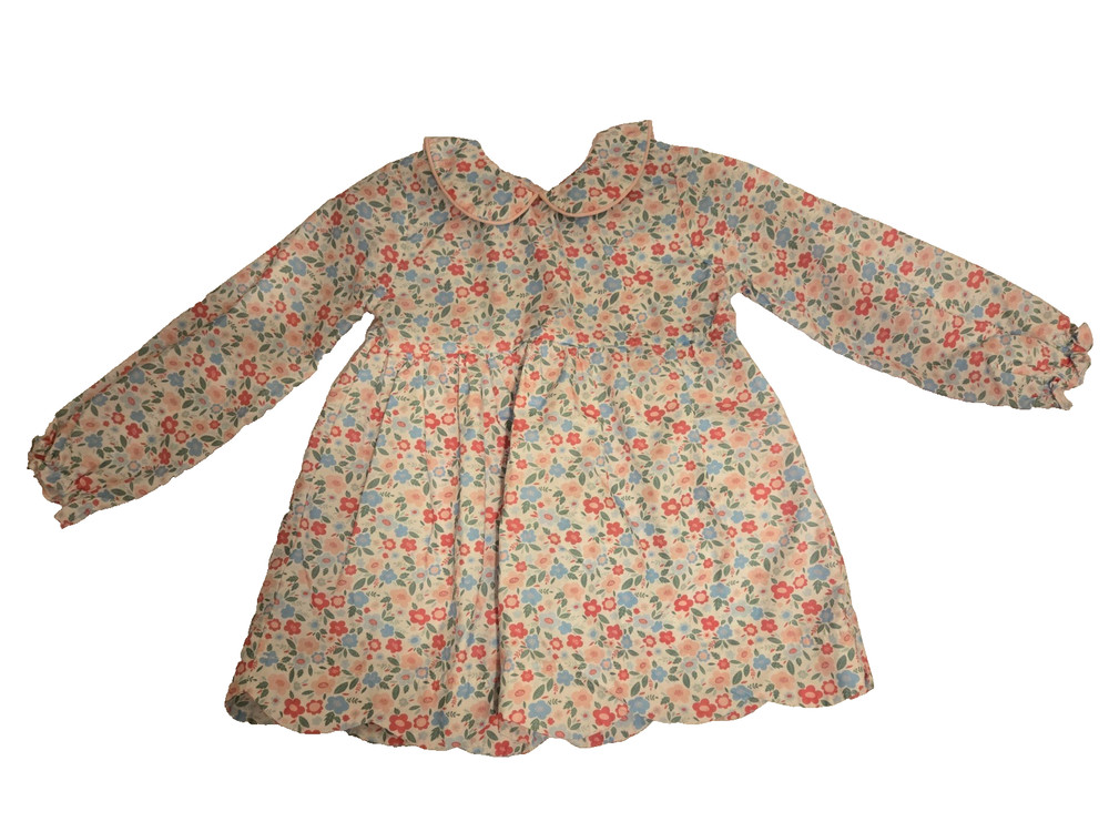 Stitchy Fish Girl's Floral Collared Scallop Hemmed Dress Size 6