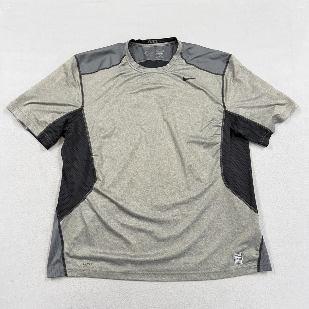 Nike Pro Combat Shirt Mens 2XL Gray Dri-FIT Short Sleeve Training Top Athletic