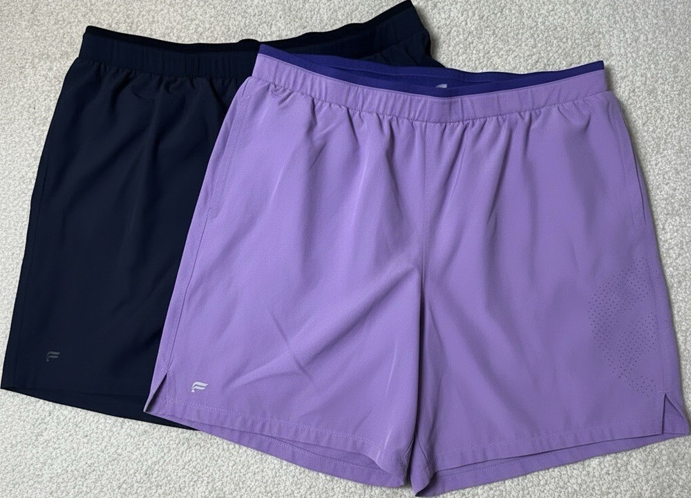 2 pack, Fabletics Men's XXL Athletic Shorts Purple & Black Drawstring Stretch
