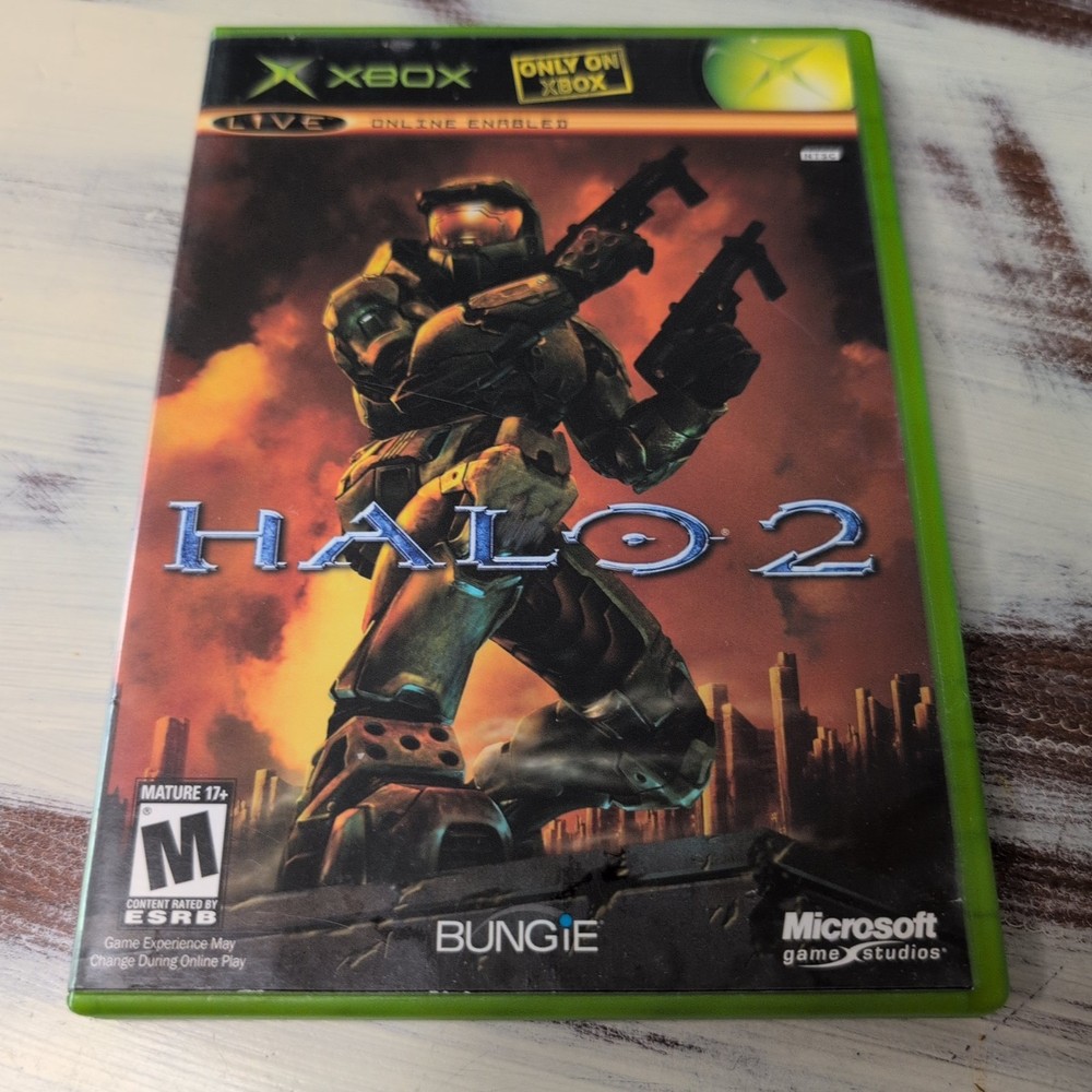 Halo 2 Microsoft Xbox 2004 Original Black Label CIB Complete Scratched