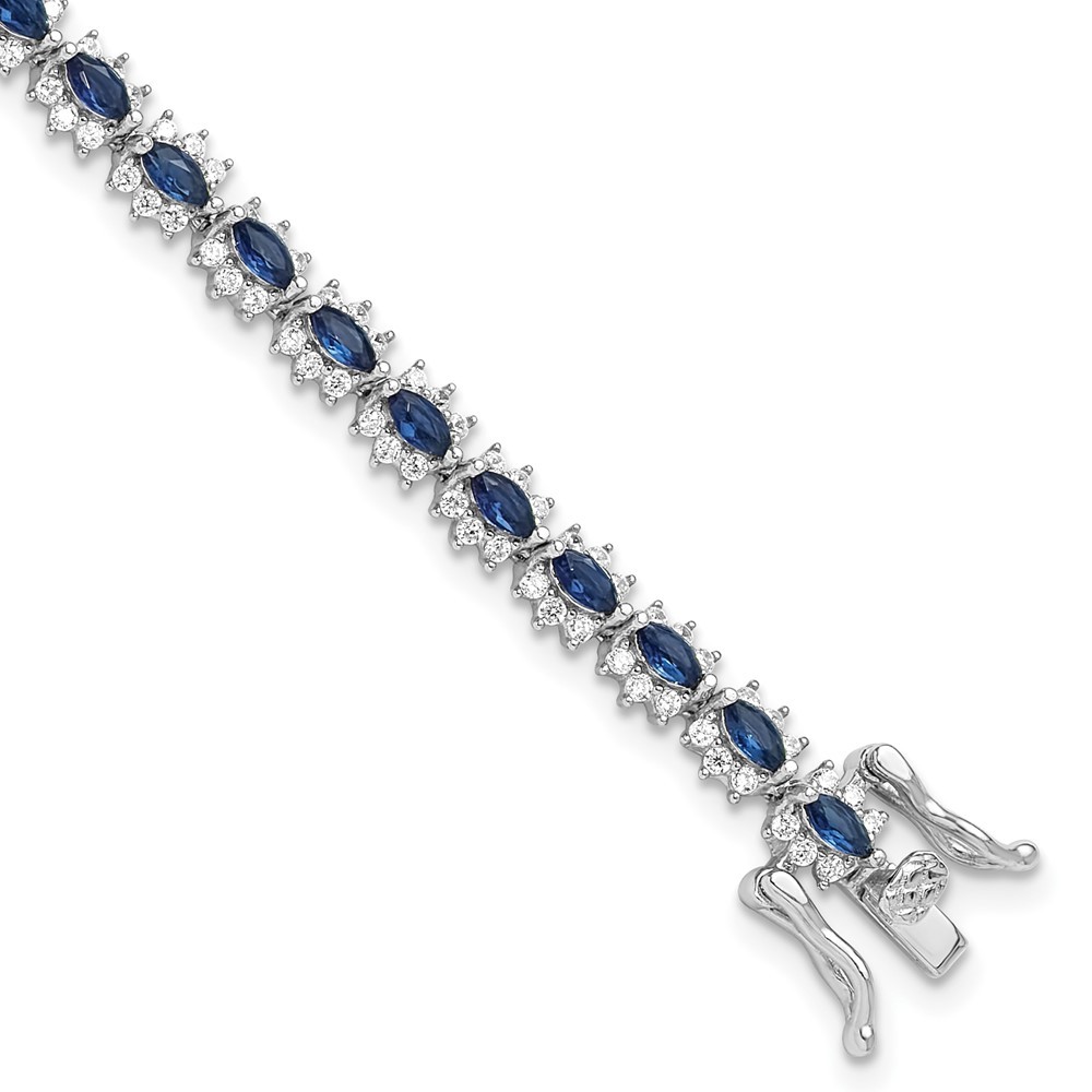 Sterling Silver Rhodium-plated with Blue and White Cubic Zirconia Bracelet 7.5