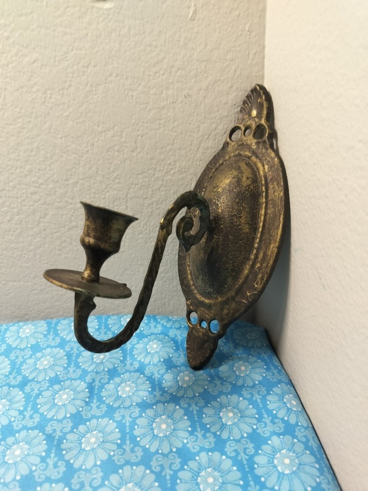 Vintage Handmade Solid Brass Wall Sconce Candle Holder India Antiqued Finish