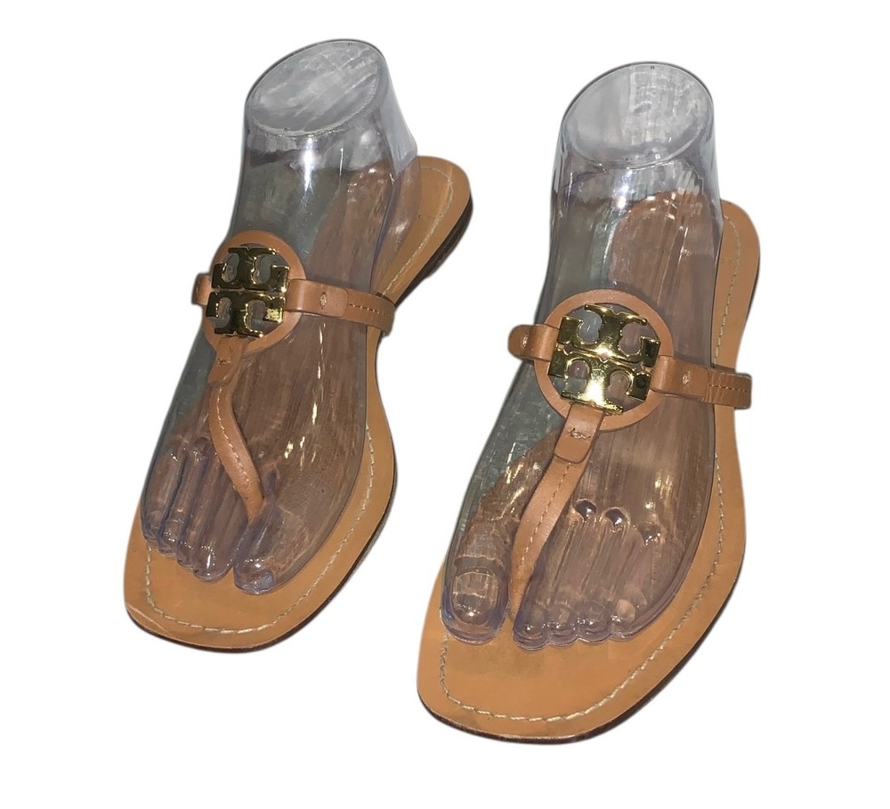 Tory Burch Mini Miller Brown Vintage Vachetta Thong Leather Sandals Size 7.5