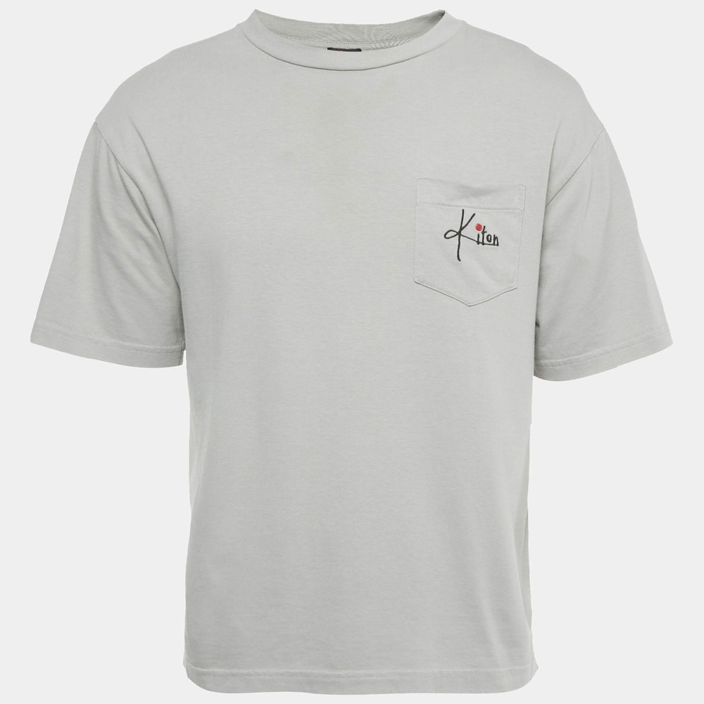 Kiton Grey Logo Embroidery Cotton Crew Neck TShirt S