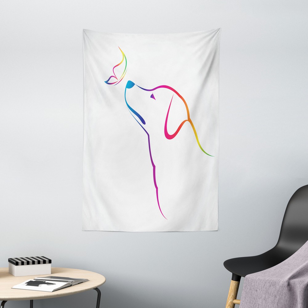 Colorful Tapestry Butterfly Dog Labrador Print Wall Hanging Decor