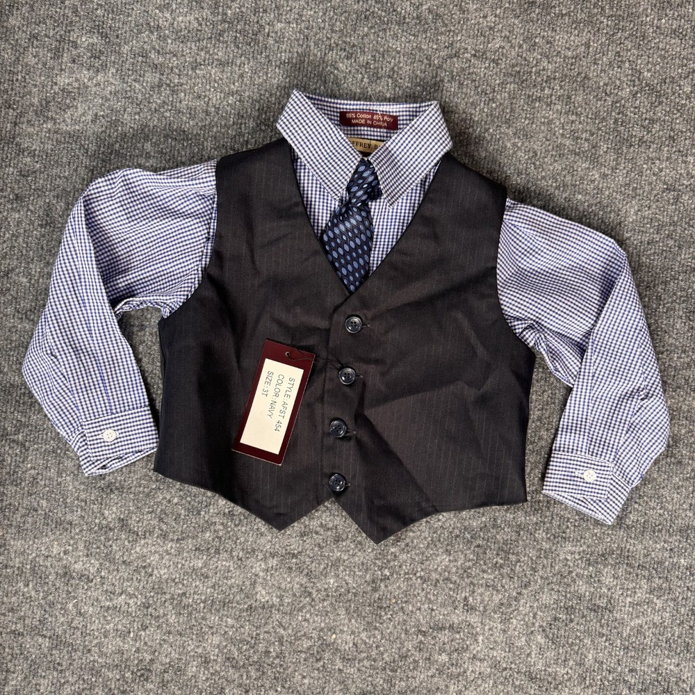 Boys Dress Shirt, Tie and Vest Size 3T Jeffrey Banks plaid separates 3pc set