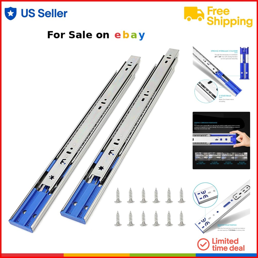 24 Inch Soft Close Full Extension Drawer Slides Steel Zinc Plated 100LB Capacity