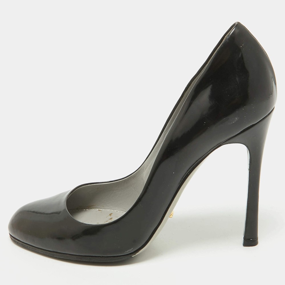 Sergio Rossi Black Patent Leather Round Toe Pumps Size 40