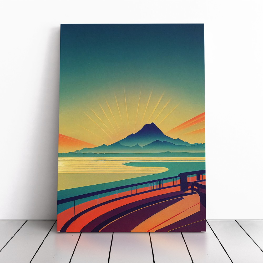 Abstract Sunset Over Mountains No.4 Canvas Wall Art Print Framed Picture Lounge