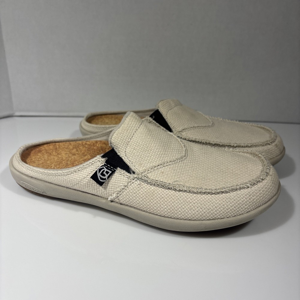 Spenco Siesta Slides Womens W9 Tan Khaki Canvas Mules Clogs Shoes Outdoor