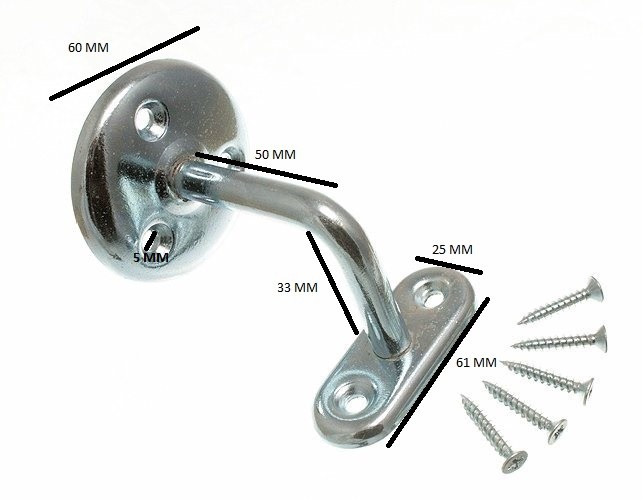 Stair hand rail bracket BZP steel 2 1/2 inch & screws Qty. pack of 3