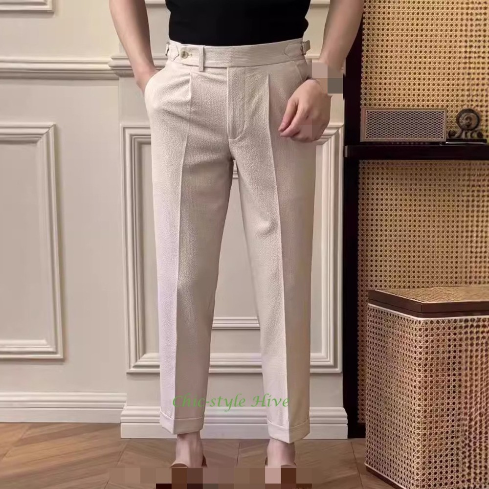 High Waist Pants Men's Business Straight Casual Pants Draped Suit Trousers