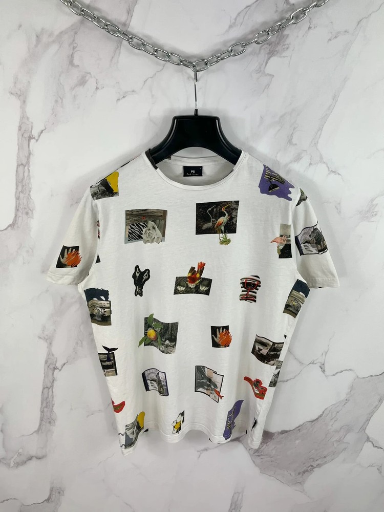 Paul Smith Field Flowers Multi Print Logo White T Shirt Size L