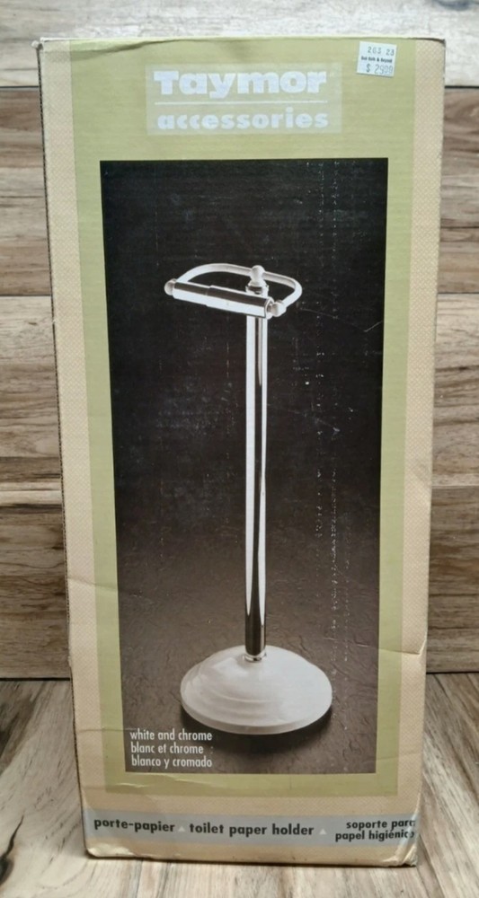 taymor toilet paper holder pedestal chrome with white base