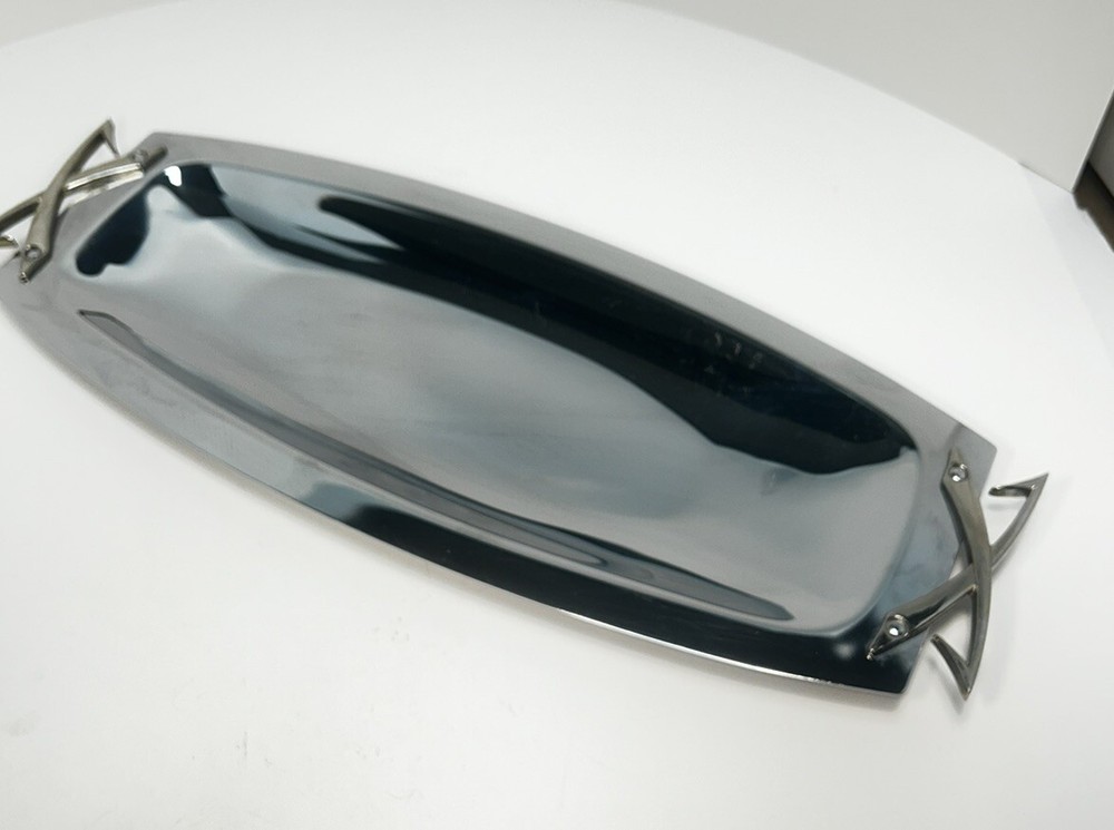 VTG Made In USA Kromex Chrome Serving Tray Platter with Handles Oblong Sushi