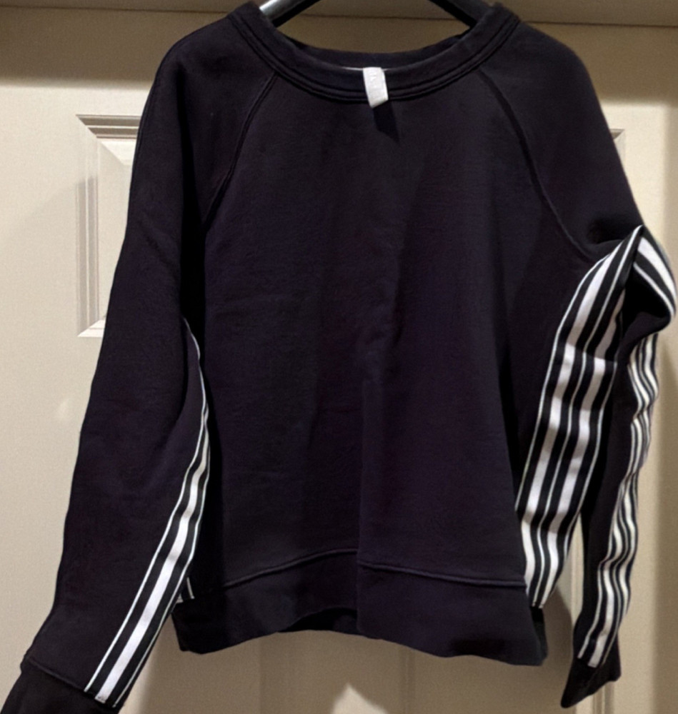 Athleta Women's Black Striped Pullover Sweatshirt Crew Neck Raglan S