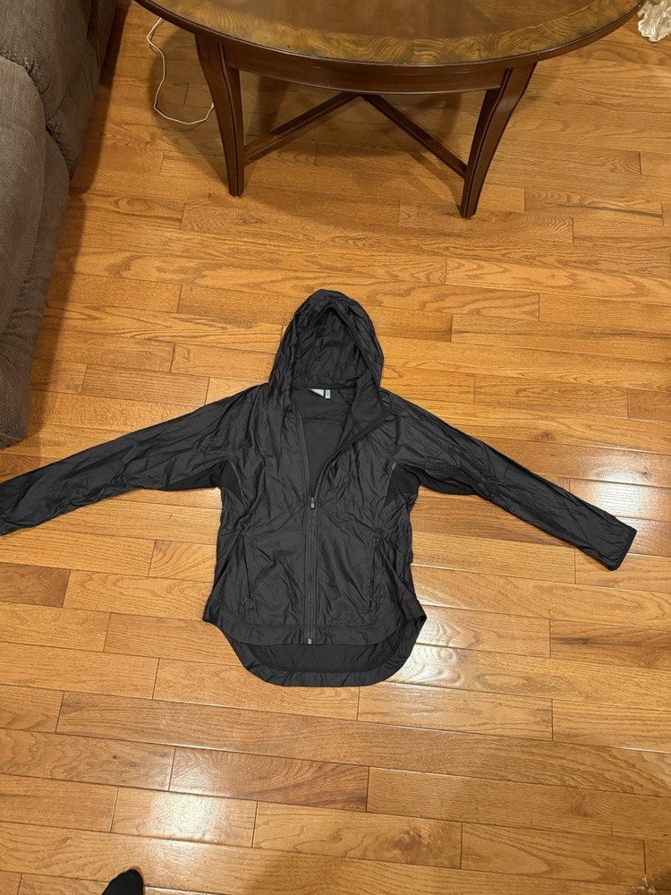 Athleta Women's Black Hooded Lightweight Windbreaker Jacket Full Zip Size S