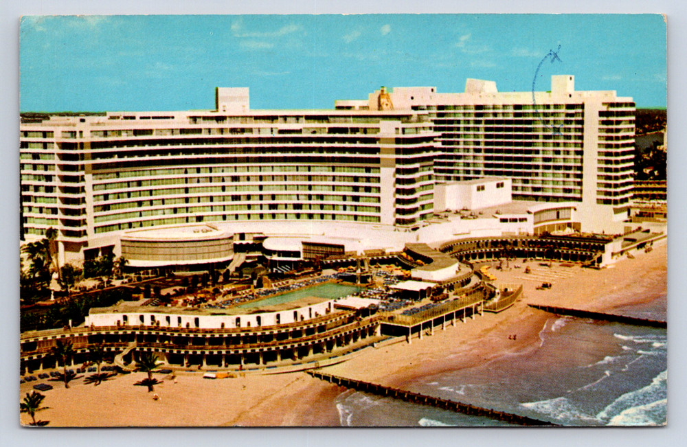 Vintage Postcard Fountainebleau Miami Beach Hotel Cabana Yacht Club Florida