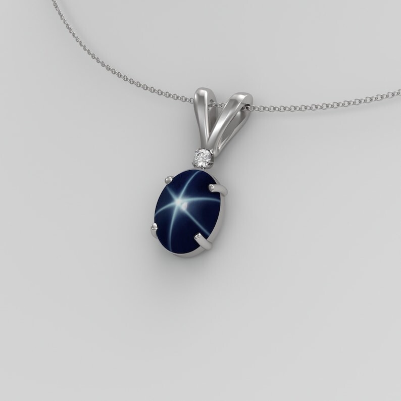 Blue Lindy Star Sapphire Pendant 925 Sterling Silver Lab Created pendent