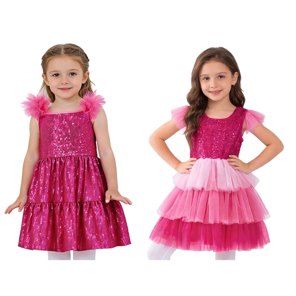 Kids Girls Costume Pageant Dress Stage Dresses Sparkling Hot Pink Competitions