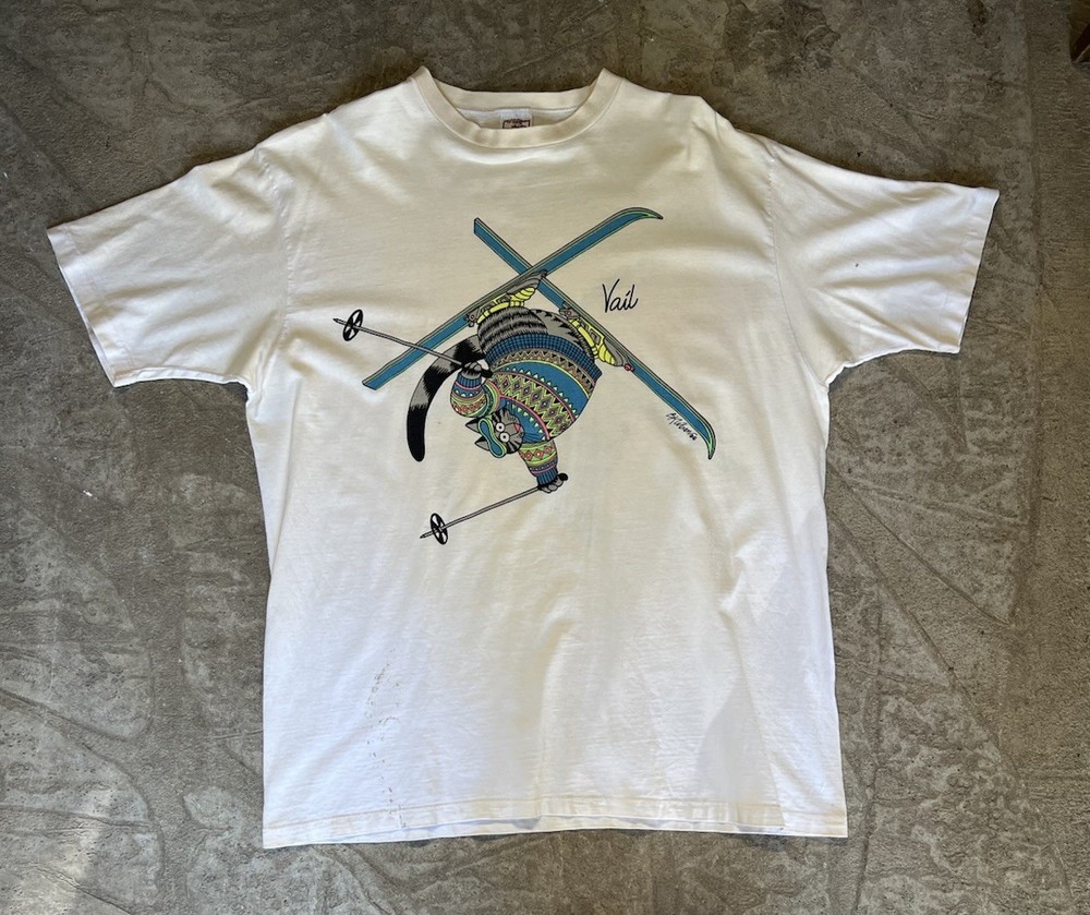 VTG 90s Crazy Shirt Hawaii B. Kliban Skiing Cat Art Tee XL Made in USA Snow Ski