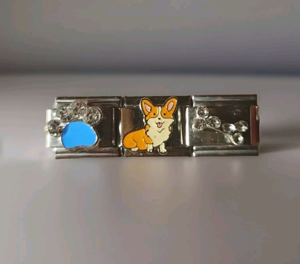 Corgi Paw Print Bone Italian Charm Links Stainless 9mm Handmade Pink Or Blue Paw