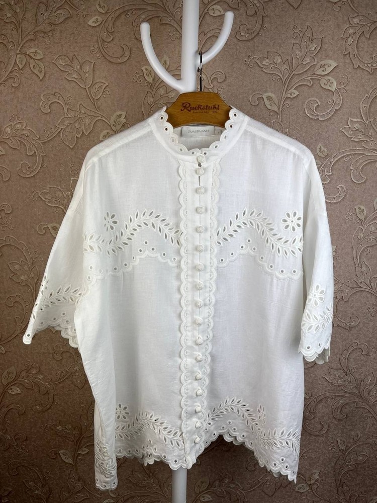 Zimmermann Junie Embroidered Linen Shirt in White Size 4