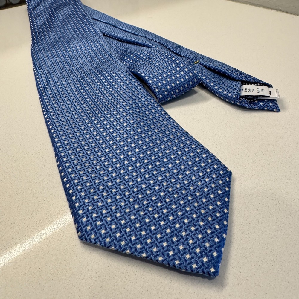 Eton Tie Blue Geometric Textured 100% Silk Italy Old Money Quiet Luxury Necktie