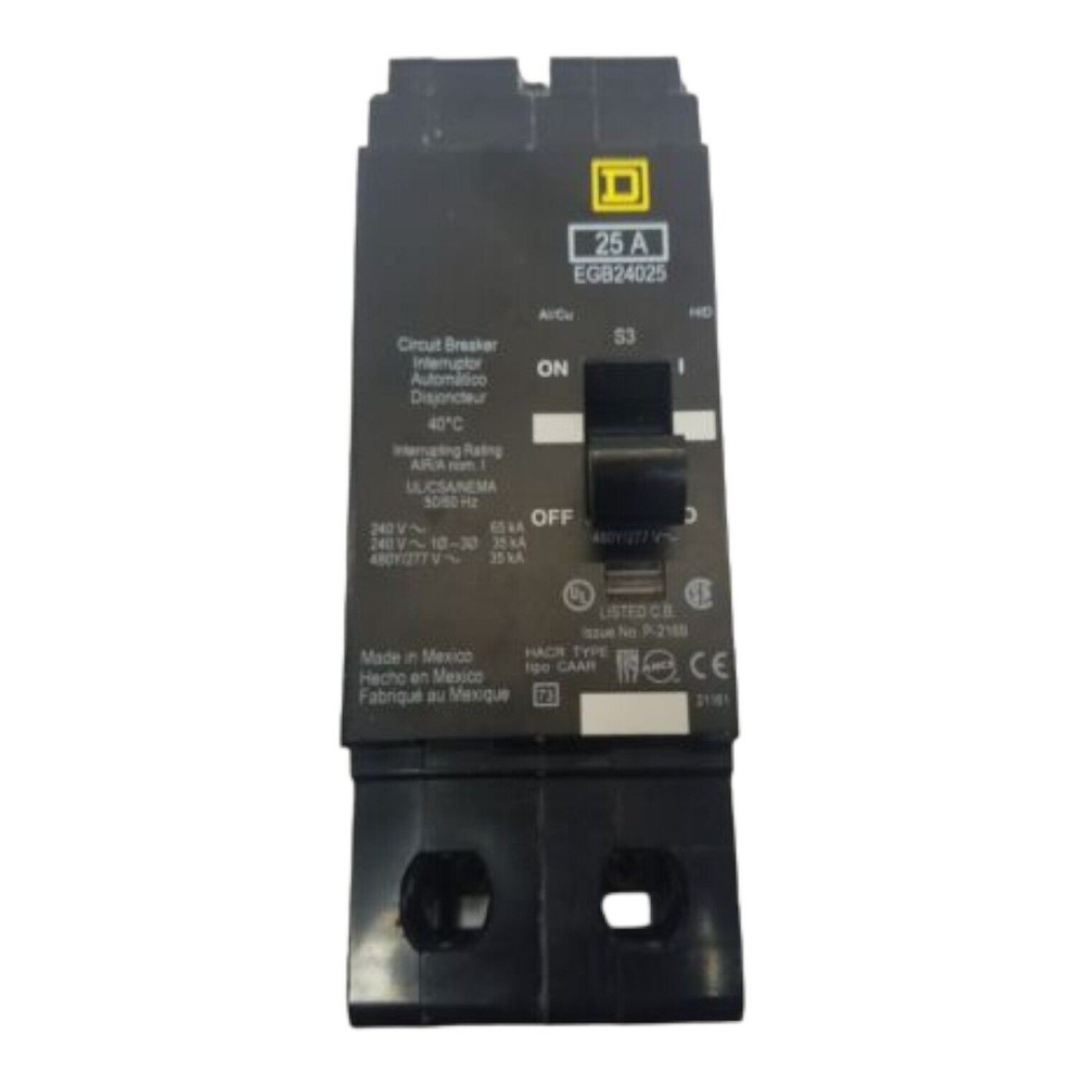 Square D EGB24025 Circuit Breaker 25A 2P 480/277V EGB 2 pole 25 Amp Used