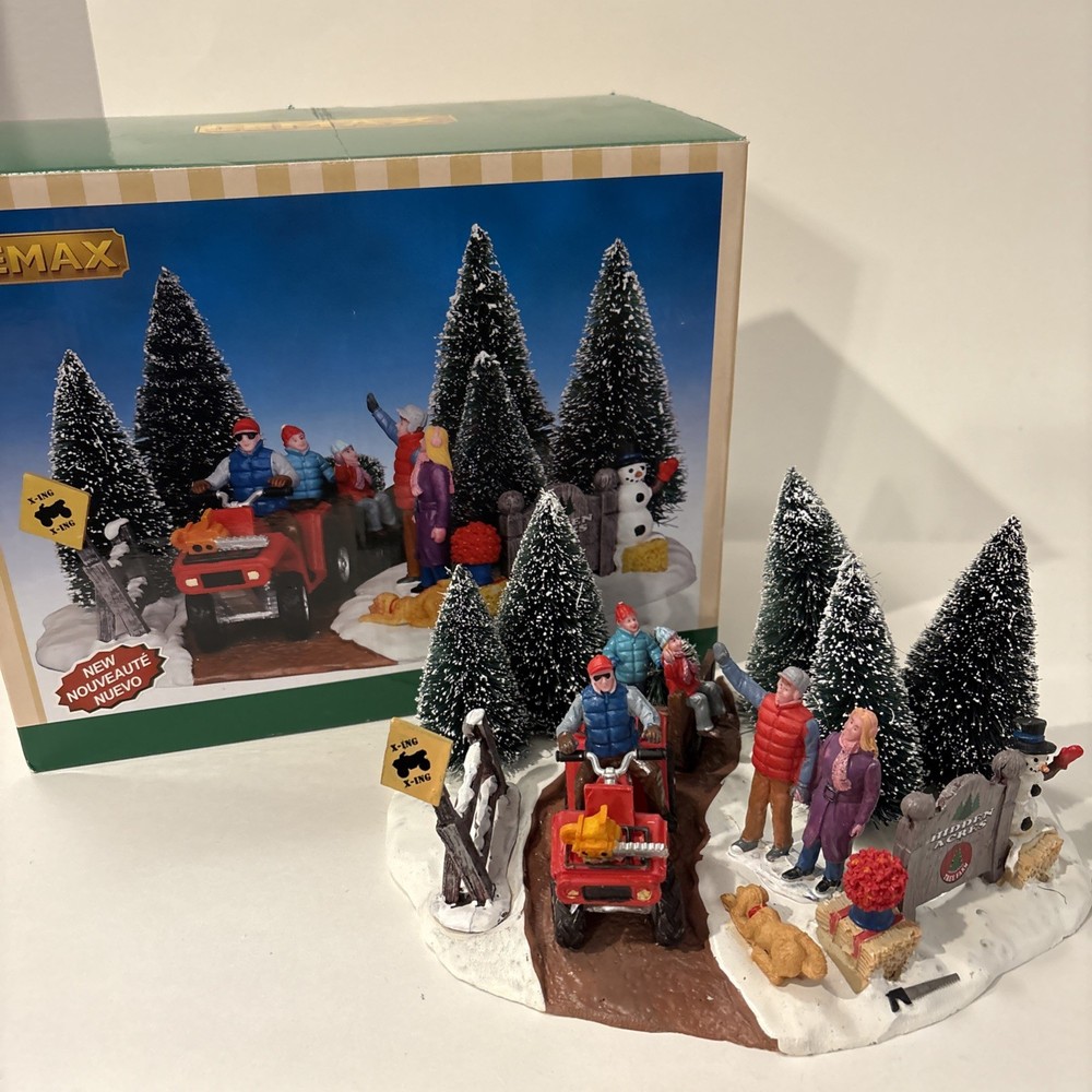 Lemax Here Comes Our Tree Christmas Village Accent 43070 2014 Rare HTF-image