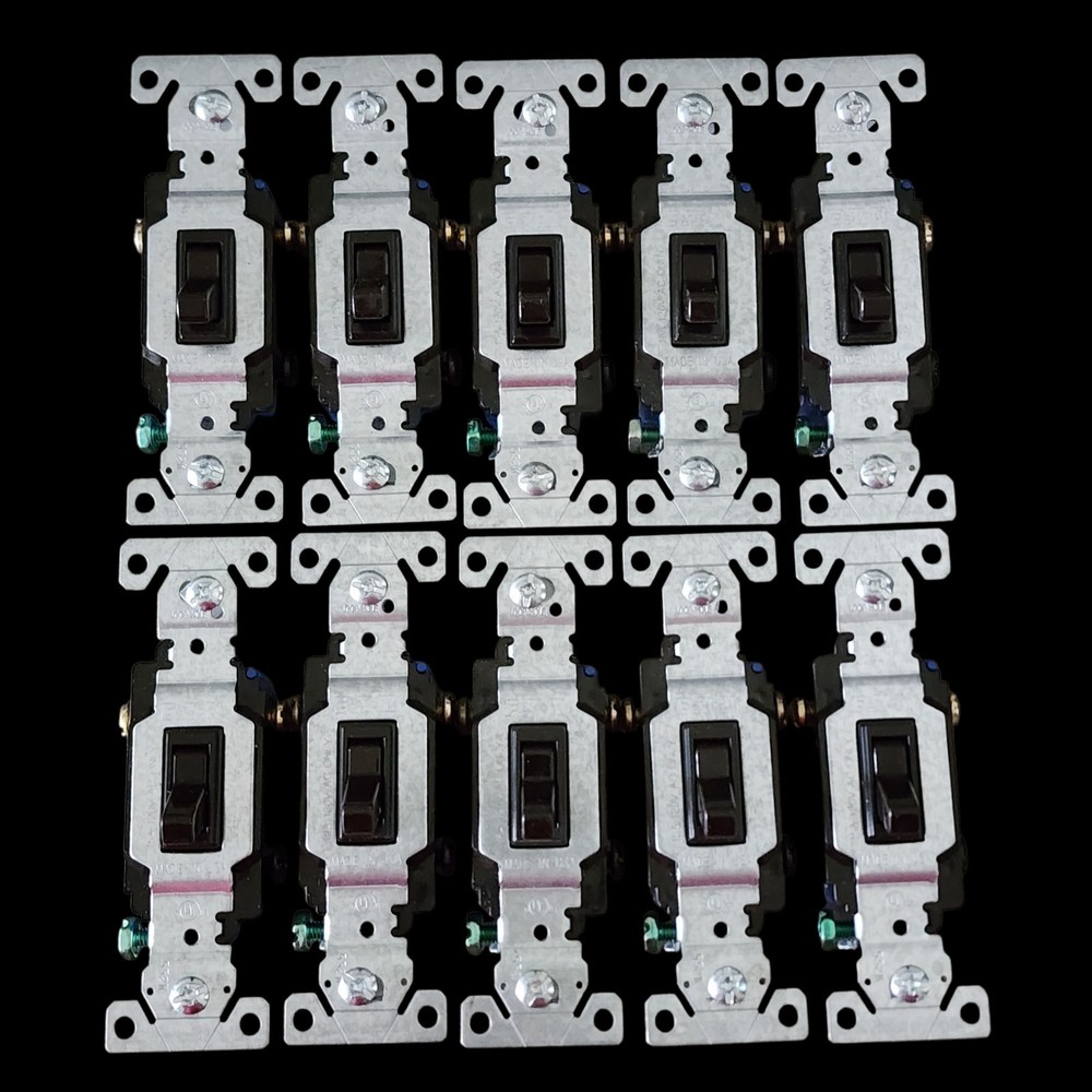Lot of 10 Black Single Pole Toggle Light Switches 15A 120V AC Commercial Grade-image