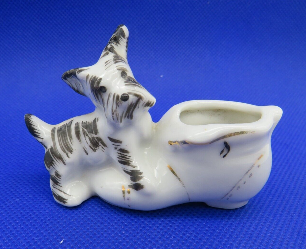 White Terrier Dog On Shoe Small Figurine Miniature Occupied Japan Vintage
