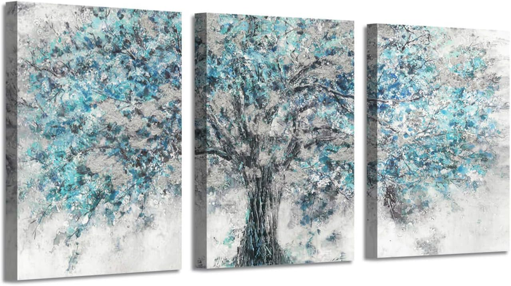 Silver Blue Tree Pictures Abstract Landscape Wall Art Modern Landscape Forest Ar-image